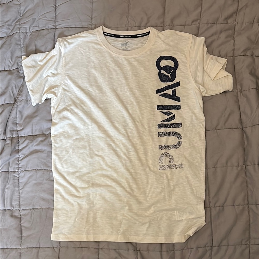 Puma White Short Sleeve Tee with Bold Text